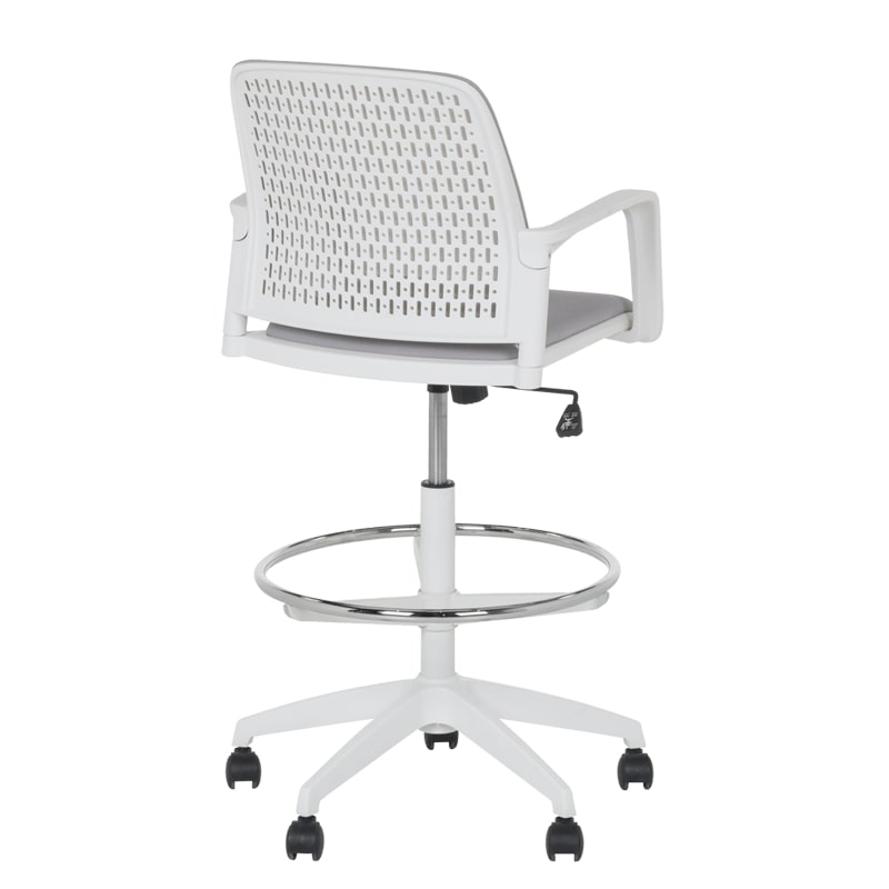 Висок работен стол Carmen 7556 W бяла рамка-светлосив